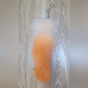 Orange and White Real Fox Fur Keychain Accessory